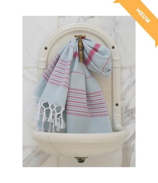 Ottomania hammamhanddoek dun zeegroen/cerise