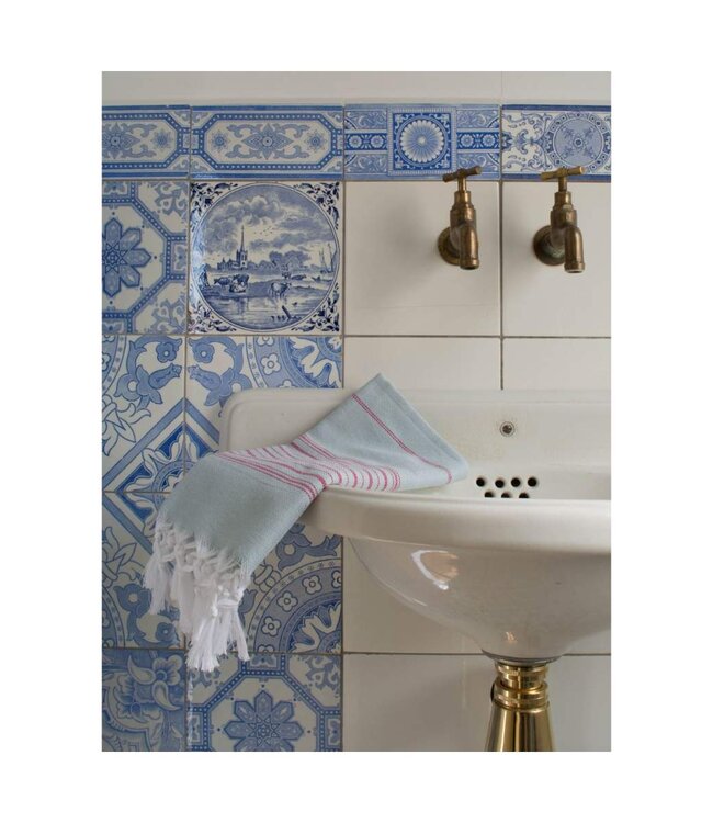 hammamhanddoek dun  zeegroen/cerise 100x50cm