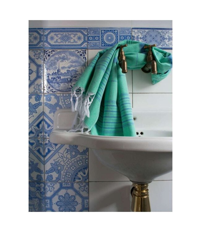 hammamhanddoek dun  jade/oceaanblauw 100x50cm