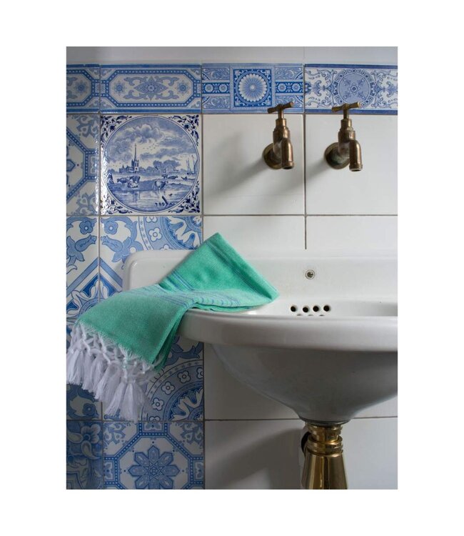 hammamhanddoek dun  jade/oceaanblauw 100x50cm