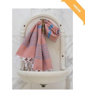 Ottomania hammamhanddoek dun koper/oceaanblauw