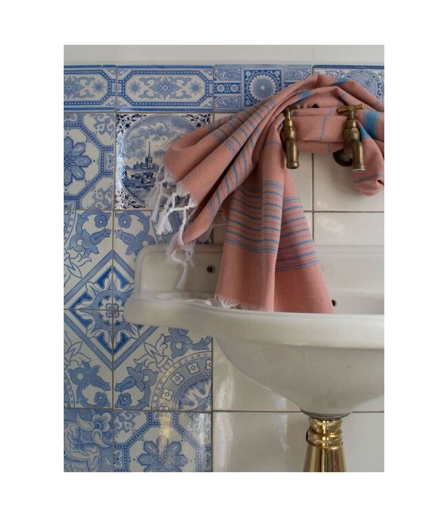 hammamhanddoek dun  koper/oceaanblauw 100x50cm