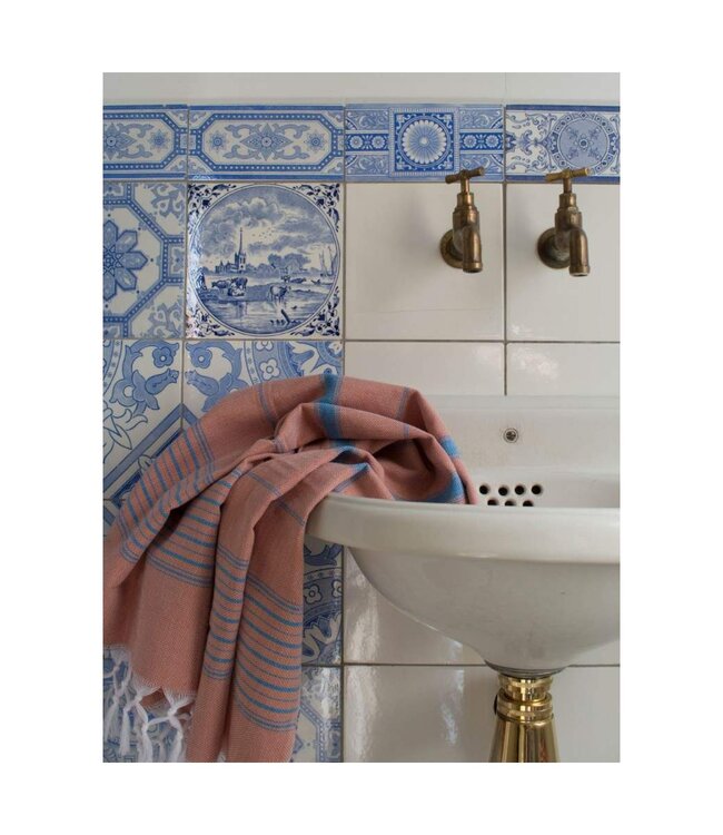 hammamhanddoek dun  koper/oceaanblauw 100x50cm