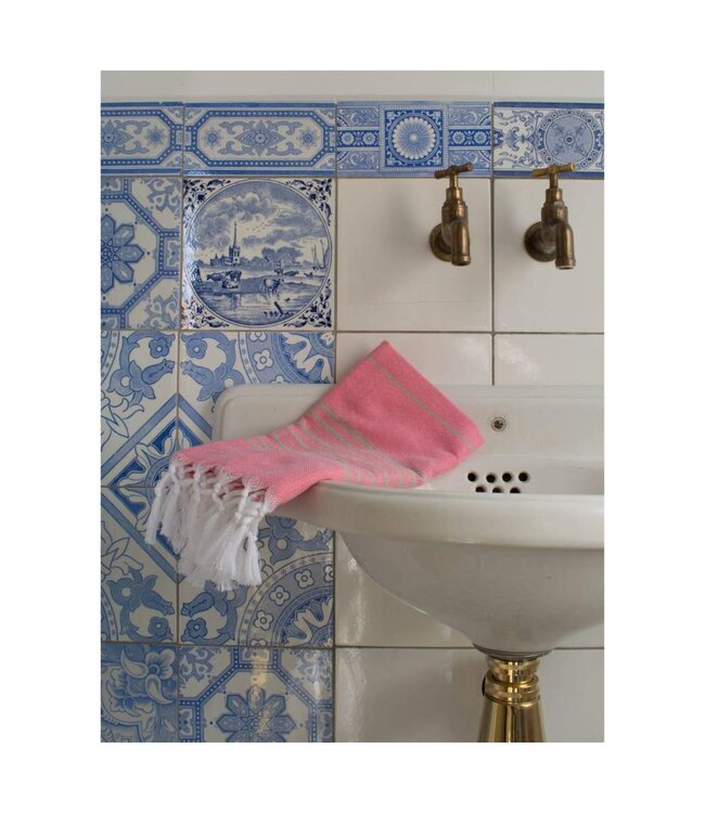 hammamhanddoek dun  zuurstokroze/pistache 100x50cm