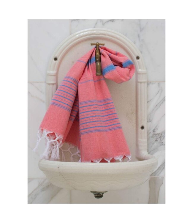 hammamhanddoek dun  koraalrood/mediteraanblauw 100x50cm