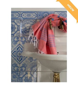 Ottomania hammamhanddoek dun koraalrood/mediteraanblauw