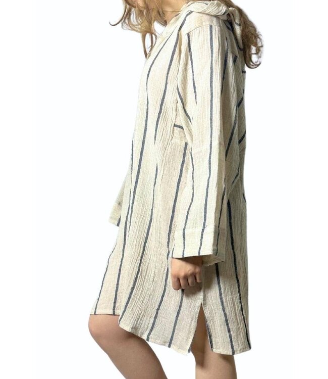 Strand sauna tuniek Breeze Denis navy – met capuchon van katoen-linnen