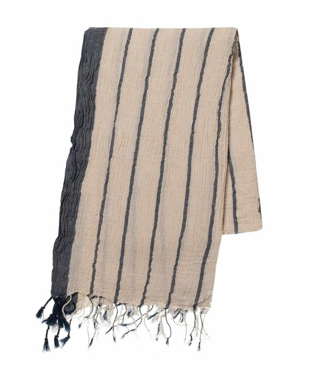 Strand sauna tuniek Breeze Denis navy – met capuchon van katoen-linnen