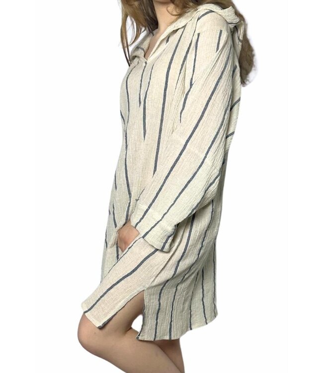 Strand sauna tuniek Breeze Denis navy – met capuchon van katoen-linnen