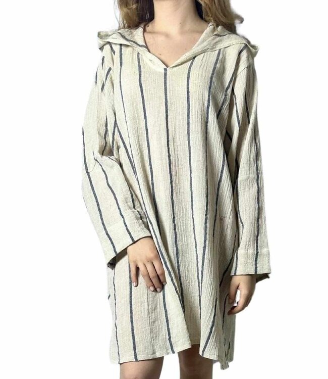 Strand sauna tuniek Breeze Denis navy – met capuchon van katoen-linnen