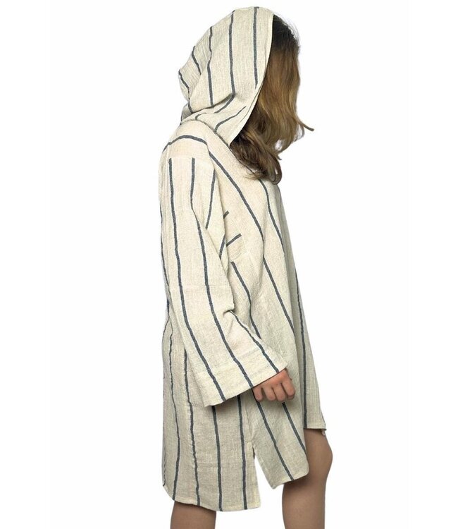 Strand sauna tuniek Breeze Denis navy – met capuchon van katoen-linnen