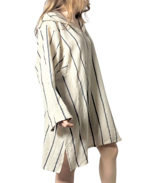 Strand sauna tuniek Breeze Denis navy – met capuchon van katoen-linnen