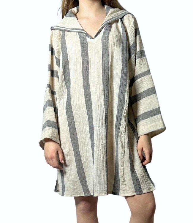 Strand sauna tuniek Breeze Paket black – met capuchon van katoen-linnen