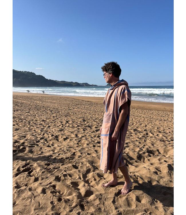 surf en zwemponcho voor volwassenen bruin/marineblauw - onesize