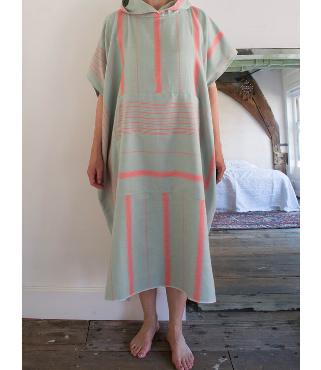 surf en zwemponcho voor volwassenen grijsgroen/koraalrood - onesize