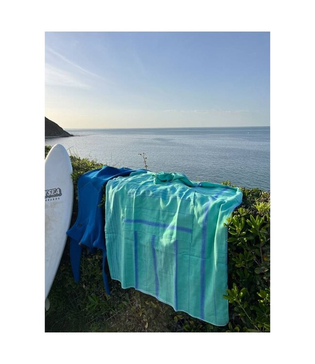 surf en zwemponcho voor volwassenen jade/oceaanblauw - onesize