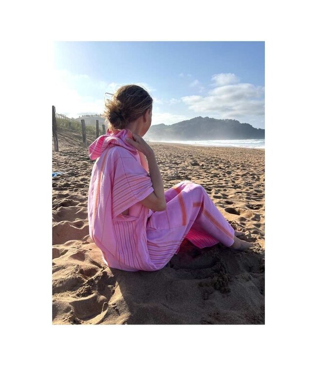 surf en zwemponcho voor volwassenen sorbetroze/mandarijn - onesize