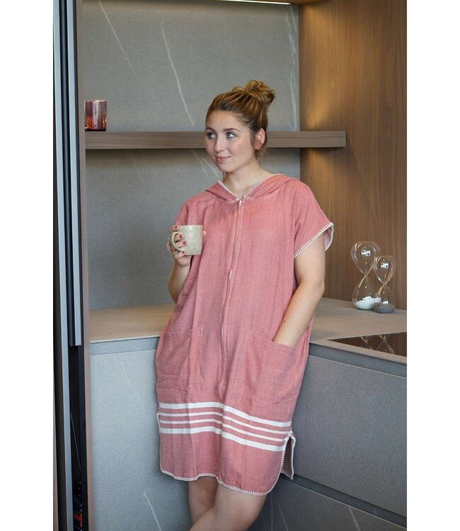 sauna en strandponcho met rits dusty rose Sultan