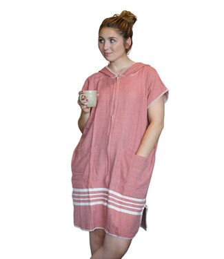 Lalay sauna en strandponcho met rits dusty rose Sultan