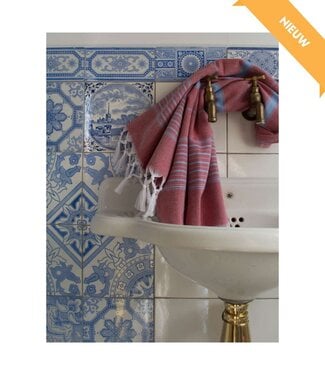 Ottomania hammamhanddoek dun bordeauxrood/blauw