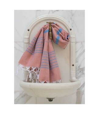 Ottomania hammamhanddoek dun koper/oceaanblauw