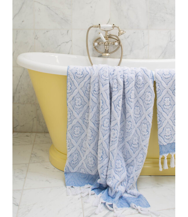 luxe badhanddoek Bloem mediteraanblauw 180x100cm
