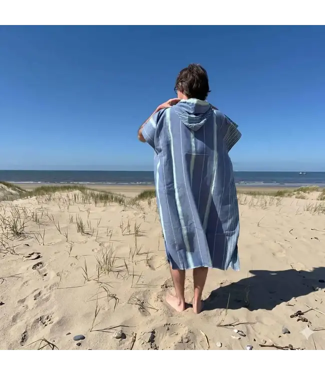 strand en saunaponcho marineblauw/helderzeegroen