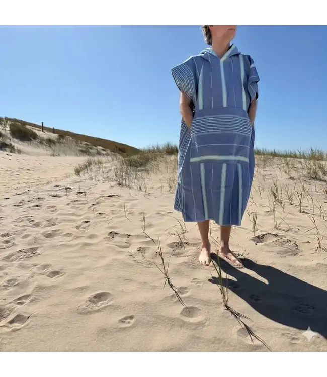 strand en saunaponcho marineblauw/helderzeegroen