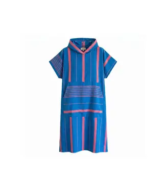 Ottomania Strand en saunaponcho mediteraanblauw/zuurstokroze