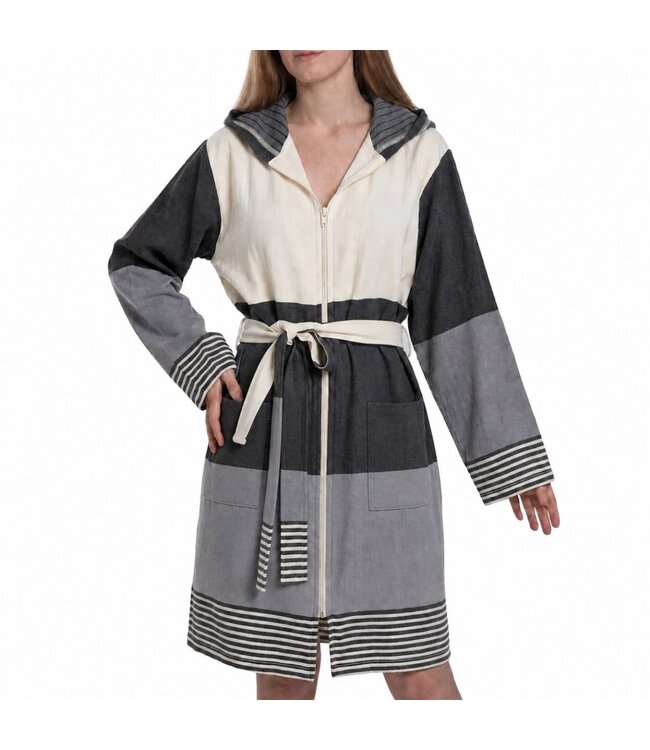 Hamam badjas met rits en capuchon - Sultan Bicolore - black / dark grey