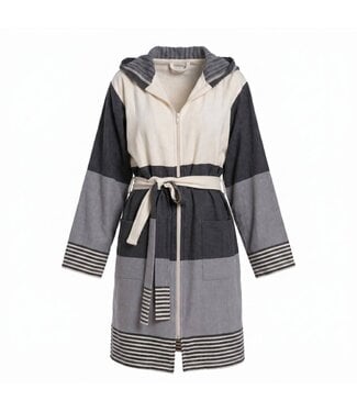 Lalay Hamam badjas met rits en capuchon - Sultan Bicolore - black / dark grey