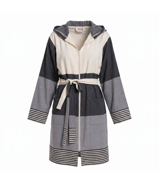 Hamam badjas met rits en capuchon - Sultan Bicolore - black / dark grey