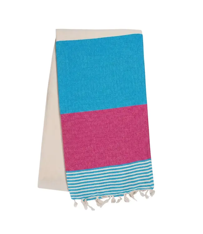 Hamamdoek Sultan Bicolore XL - turquoise / fuchsia 220x100cm