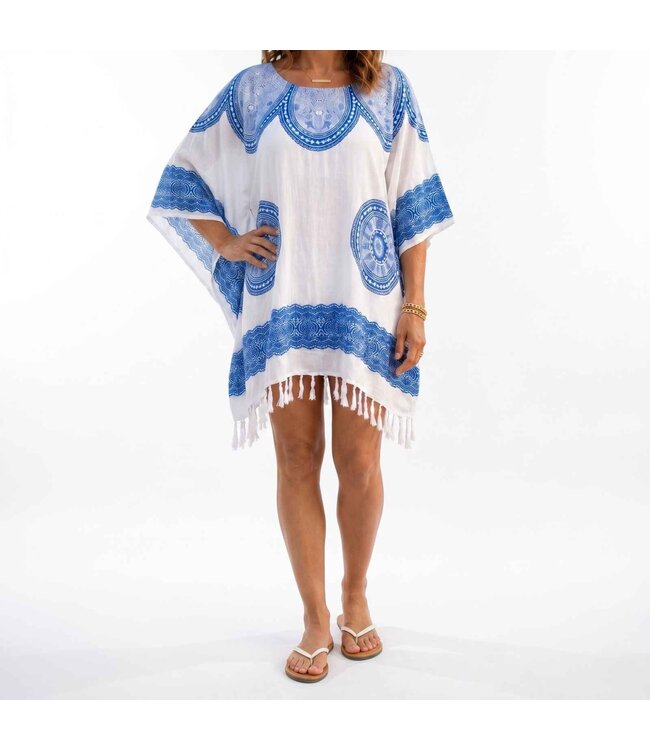 strandtuniek Flower white royal blue onesize
