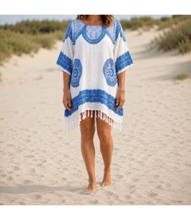 strandtuniek Flower white royal blue onesize