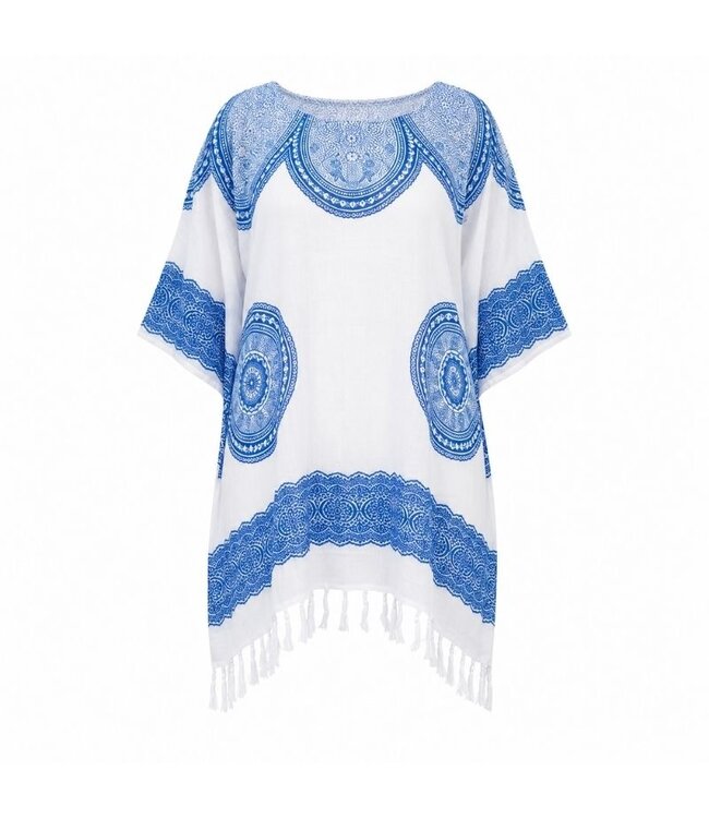 strandtuniek Flower white royal blue onesize