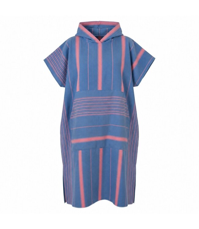 Strand en saunaponcho mediteraanblauw/zuurstokroze