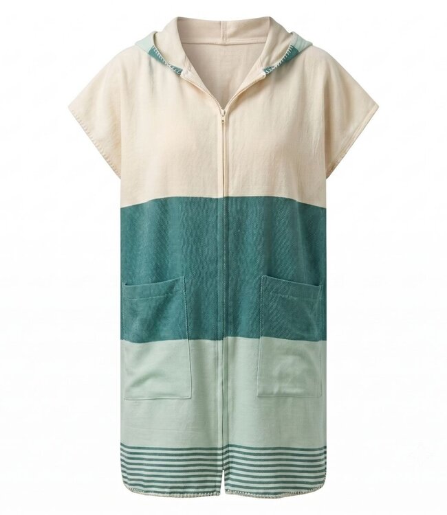 Sauna en strandponcho met rits -  Sultan Bicolore - emerald / mint