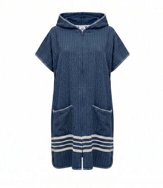 Lalay sauna en strandponcho met rits navy