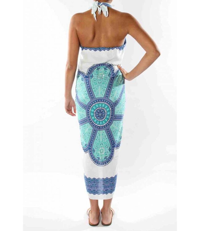 Pareo Flower white turquoise blue 160x110cm