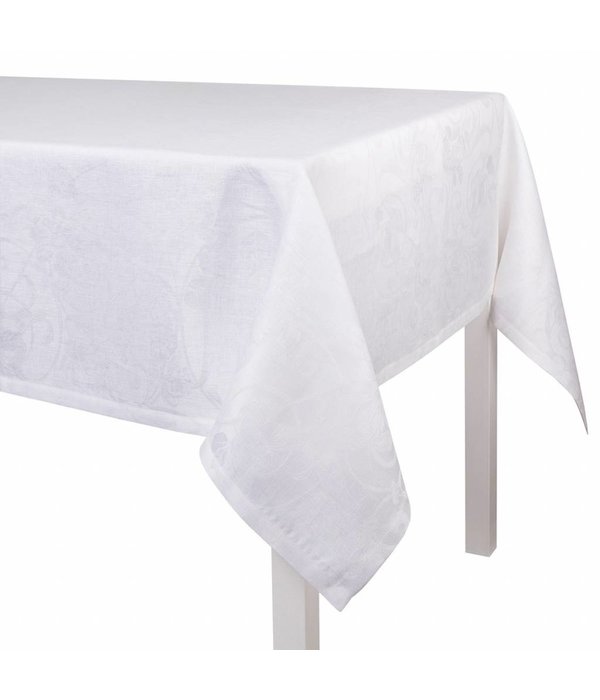 Le Jacquard Français wit damast tafellinnen Tivoli blanc,  100% gekamd linnen