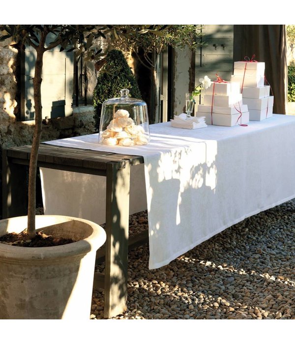 Le Jacquard Français wit damast tafellinnen Tivoli blanc,  100% gekamd linnen