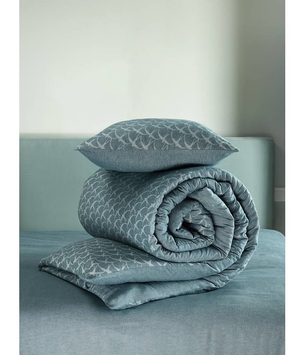 De Witte Lietaer flanellen dekbedovertrekset Birds pagoda blue flanel, 140x220 cm