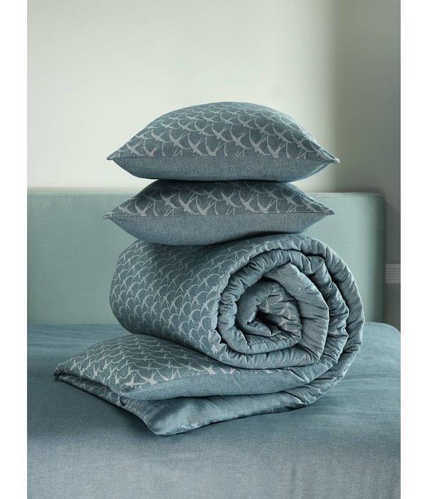 De Witte Lietaer flanellen dekbedovertrekset Birds pagoda blue flanel, 140x220 cm