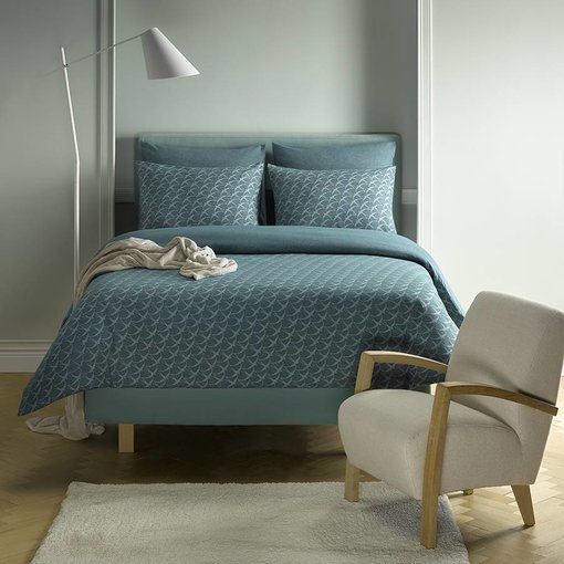 De Witte Lietaer flanellen dekbedovertrekset Birds pagoda blue flanel, 140x220 cm