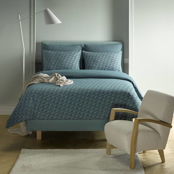 flanellen dekbedovertrekset Birds pagoda blue flanel, 140x220 cm