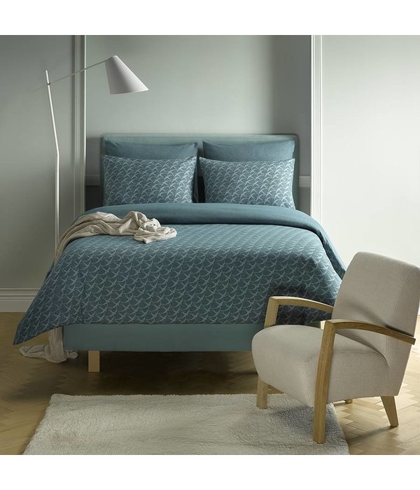 De Witte Lietaer flanellen dekbedovertrekset Birds pagoda blue flanel, 140x220 cm