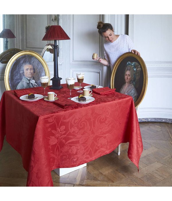 Le Jacquard Français rood tafellaken Tivoli velvet, 100% gekamd linnen