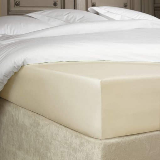 De Witte Lietaer hoeslaken percale katoen Bumblebee beige sand, matras tot 20 cm hoog