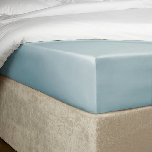 De Witte Lietaer hoeslaken percale katoen Bumblebee ice blue, matras tot 30 cm hoog